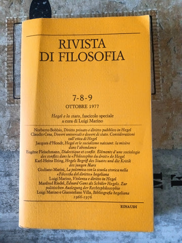 Rivista di filosofia 7-8-9 Ottobre 1977 | Luigi Marino, a cura di - Einaudi
