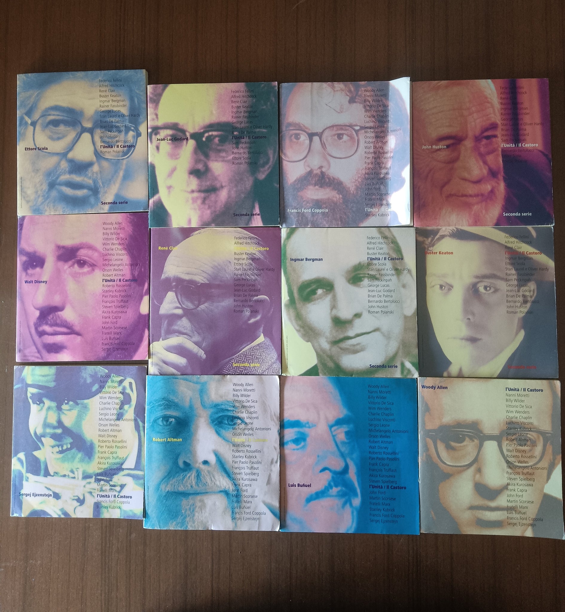 Lotto 12 registi: Scola, Bergman, Coppola, Ejzenstein, Clair, Godard, Disney, Altman Bunuel, Allen, Keaton, Huston
