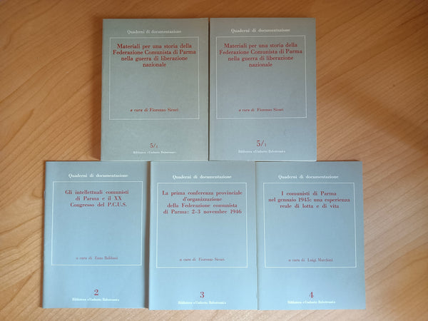 Lotto 5 Voll. Materiali per una storia della federazione comunista di parma nella guerra di liberazione nazionale 2 Voll. - - Gli intellettuali comunisti di parma e il XX Congresso del P:C.U:S | F. Sicuri; E. Baldassi